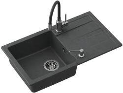 Steiner READY- MAX fekete gránit mosogató-CSAPTELEP rugalmas kifolyóval + acél LEFOLYÓ + ADAGOLÓ+SZIFON