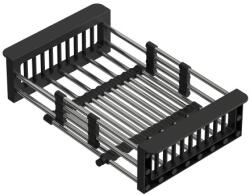 Steiner Állítható Steinsteel gyümölcsmosó kosár, mosogató tálcához, szálcsiszolt acél/fekete fogantyúkkal