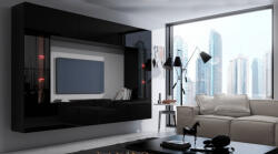 Prince Concept 28 nappali bútor szett magasfényű fekete (273cm)