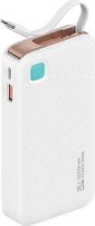 USAMS Awei XY vésztöltő USB+Type-C aljzat (10000mAh, 20W, PD gyorstöltő, LED kijelző + fix Type-C kábel) FEHÉR (10KCD22402) (USA001397) (USA001397)