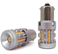 motoLEDy 2 Db LED Izzó P21W, BA15S 12-24V Hiba Nélkül Narancssárga Erős 100% CANBUS