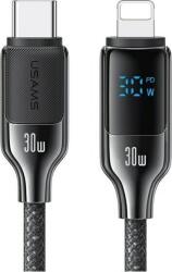USAMS HX adatkábel (Type-C - lightning, 30W, PD gyorstöltő, 120cm, cipőfűző, LED kijelző) FEKETE (SJ741USB01) ( )
