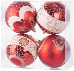  Gömbök MagicHome Karácsony, 4 db, piros, ornamentikával, karácsonyfára, 10 cm