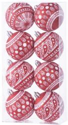  Gömbök MagicHome Karácsony, 8 db, 6 cm, piros fehér ornamentikával, csillámokkal, karácsonyfára