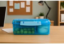 Sistema Osztott Ebéd Bento Snack Doboz Joghurtos Tárolóval és 2 Tálcával 1, 65 L, Kék