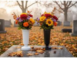 Madonna temetői műanyag váza 30 cm-es súllyal - fehér - lavonio