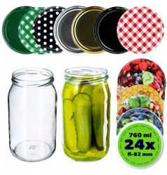 Kadax Befőttesüveg 760 ml Befőttesüveg Méz Uborka Fedél Kupak 24 Db Fi 82 (K7216)