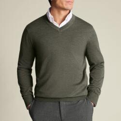 Charles Tyrwhitt Pure Merino V-Neck Jumper - Olive - XL
