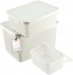 Kadax Kosár Fedéllel Tároló Doboz Műanyag Kosár Szett 3 db Fehér (K9644)
