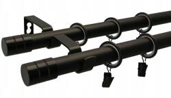 ESTAdeco Függönyrúd Kettős Fém Loft fekete matt, végzáró mix 19+19 mm 180 cm (karnisz LOFT II 19mm MIX Czarny mat)