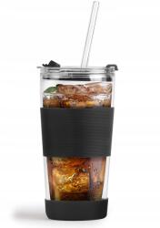 Vialli Design Thermo üveg bögre szívószállal 600 ml fekete Fuori (30374 DWIE ŚCIANKI NA ZIMNE NAPOJE SOKU WODĘ)