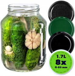 Kadax Befőttes Üveg 1, 7 L Befőttes Üveg Uborka Tinktúra Kupak 8 Db Fi 89 (K4926)