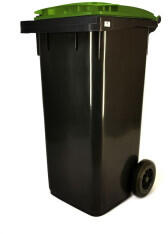 KZIWEB Háztartási kuka 120L-es, szürke kukatest - zöld fedéllel, kerekes, műanyag - [TM] : Kuka kialakítása: - Kerekes, Szín: - Fekete-Zöld, Űrtartalom: - 120 Literes