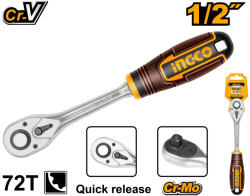 INGCO Racsnis hajtószár 1/2" 255 mm 72T CrV (HRTH0812)