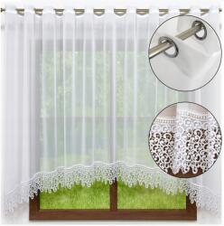 NOW-ART Kész függöny csipkével, íves szabású, 150x300 cm, karikákkal (grommet), áttetsző függöny csipkedíszítéssel (Firana z gipiurą w łuk 150x300)