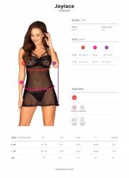 Obsessive Joylace fekete babydoll szett S/m méretben (szexi hálóing tanga) (Obsessive Nowość)