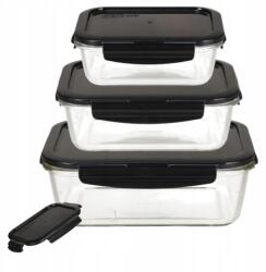  3 darabos üveg tároló szett fedővel, sütőbe, mikrohullámú sütőbe és hűtőbe (Zestaw 3 Szklanych Pojemnikow z Pokrywkami)