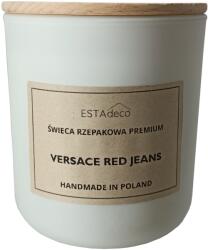 ESTAdeco Repcegyertya, Természetes, Öko, Vegán, 270 ml, Red Jeans illat, 80 óra égési idő (Świeca Biały Mat Versace Red Jeans 270ml)
