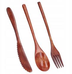  Fa Szett, Többször Használható Fa Evőeszköz Készlet 1 Személy Részére, 3 Db/szett (3118210224311)