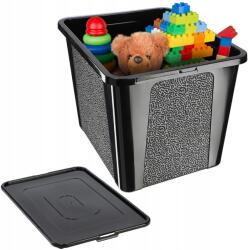 Kadax Műanyag Tartály 30L Fedéllel Fekete Zárható Doboz Nagy Rendszerező (K9497)