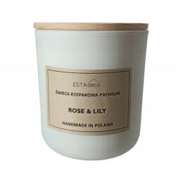 ESTAdeco Repce gyertya Természetes Öko Vegán 270 ml Rose Lily 80 óra égési idő (Świeca Biały Mat Rose & Lily 270ml)