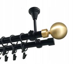 Imperia Deco Dupla függönykarnis, Fém, Mennyezeti, 19+19 mm, Matt Fekete, 300 cm, Kula Modern Gold (gömb Modern Arany) (KAR.MET. II SUFIT /19+19/ 300cm MODERN GOLD)