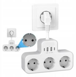  7 az 1-ben USB-s aljzat adapter elosztó 3x konnektor 2x Usb-a 2x Usb-c (Adapter Gniazdowy z USB 7w1 Listwa Zasilajaca)