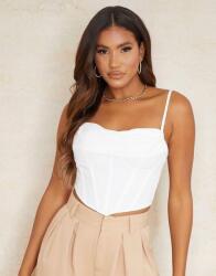 Prettylittlething Fehér Crop Fűző Felső Prettylittlething Vállpántokkal 42-ES