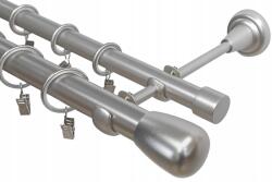 Imperia Deco Fém Kétsoros Függönysín Ezüst Színű Csendes Karikákkal 25 mm 200 CM (KAR.MET. /25+19/ 200cm Satyna TURAKO)