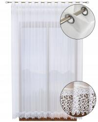 NOW-ART Kész függöny csipkével, Hosszú, 230x200 cm, Karikákon, függönyök fémgyűrűkkel, csipkés (Firana z gipiurą długa 230x200)