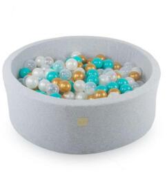 MeowBaby Piscina uscata cu 250 de bile (Alb perlat, Transparent, Auriu, Turcoaz) MeowBaby Dreams 90x30 cm Gri deschis (B001010)