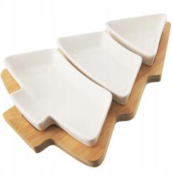 Orion 3 db-os porcelán snack tál szett fehér karácsonyfa bambusz tálca (8592381186937)