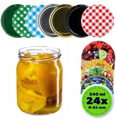 Kadax Befőttesüveg 540 ml 500 ml Befőttesüveg Fedél Kupak 24DB FI82 (K6876)