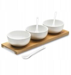 Konighoffer Porcelán mártogatós tálak deszkán 3 db (Miseczki do dipów z łyżeczkami na desce)