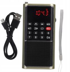 Zsebrádió Hordozható Kis Méretű Elemes Fm 76-108 Mhz L-338 Arany (888ing)
