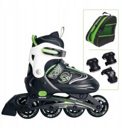 Muuwmi Állítható gyermek görkorcsolya szett, zöld, 29-32-es méret, védőkkel és táskával