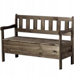 Kadax Fa Kerti Pad Háttámlával 120cm Ládával Terasz Erkély Barna (K9765)