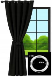 NOW-ART Kész függöny karikákkal 145x180, matt függöny, függönycsipesszel (Zasłona gotowa gładka czarna 180)