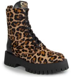 CheBello 4588 Leopárdmintás Fekete Bőr Bakancs 39-ES (4588-504-002-MIC-S347)