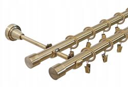 ESTAdeco Fém Függönyrúd Lux 19+19 mm dupla Antik Arany 180 cm Végváltozatok (karnisz II 19+19mm Złoto Antyk MIX)
