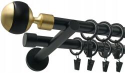 ESTAdeco Függönyrúd Fekete Matt Kettős 19+19mm Gömb Végzáró 160cm (karnisz II Ø19+19mm BLACK&GOLD KULA)