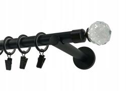 Imperia Deco Függönykarnis szimpla Fém 19mm Fekete Matt Gömb Crystal 180cm (KAR.MET. I /19/ 180cm KULA CRYSTAL)