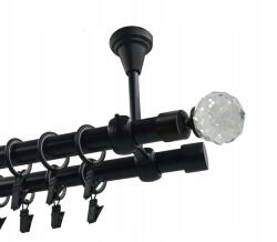 Imperia Deco Dupla függönykarnis, Fém, mennyezeti, 19+19 mm, Matt Fekete, 200 cm, Kula Crystal véggel (KAR.MET. II SUFIT /19+19/ 200cm CRYSTAL)