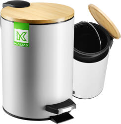 Kadax Fürdőszobai Szemetes Kosár Kicsi 3L Bambusz Fürdőszoba Pedálos Fehér Matt (K7927)