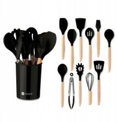 Tadar 11 db-os szilikon konyhai eszköz szett fekete bambusz állványban (5903313456142)