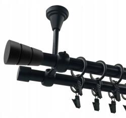 ESTAdeco Mennyezeti Függönykarnis Dupla fém fekete matt 19+19 mm 180 cm basic henger (karnisz SUFIT II 19 Czarny WALEC BASIC 180cm)