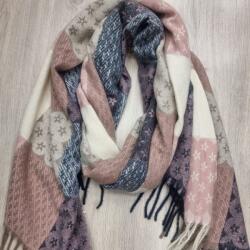  Női sál CASHMERE nagy kockás csillagokkal 50% kasmír gyapjú 70 cm x 200 cm Pink