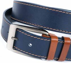  Bőr öv normál csat, kék, Marquis 241, barna varrás 110 cm