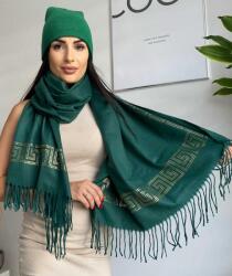  Női sál aranyszínű mintával 50% kasmír Zöld