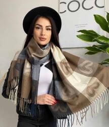  Női kockás sál szívekkel 50% kasmír Barna